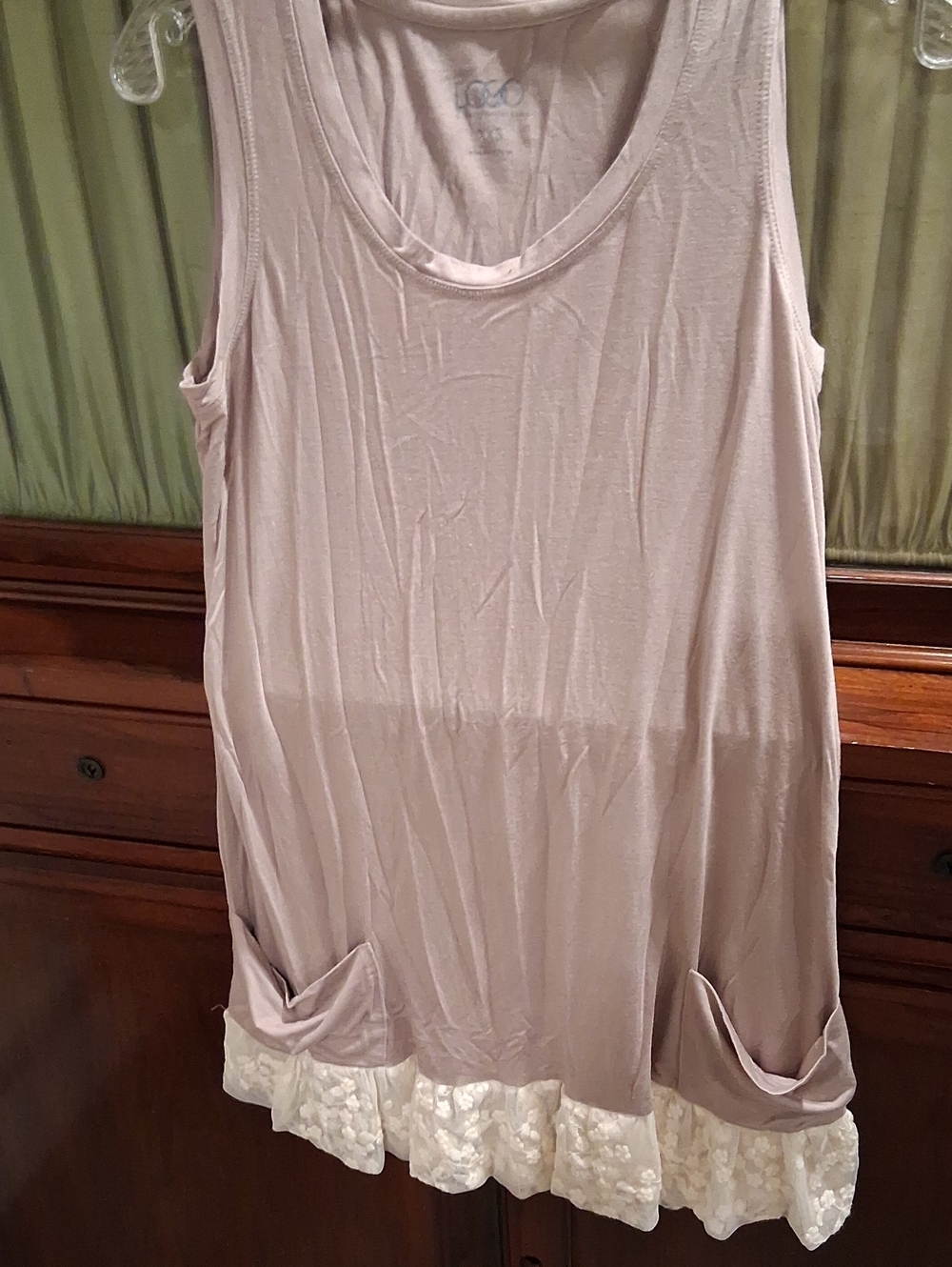 Sleeveless Lace-Hem Women's Tank Top - Soft Mauve Logo By Lori Goldstein